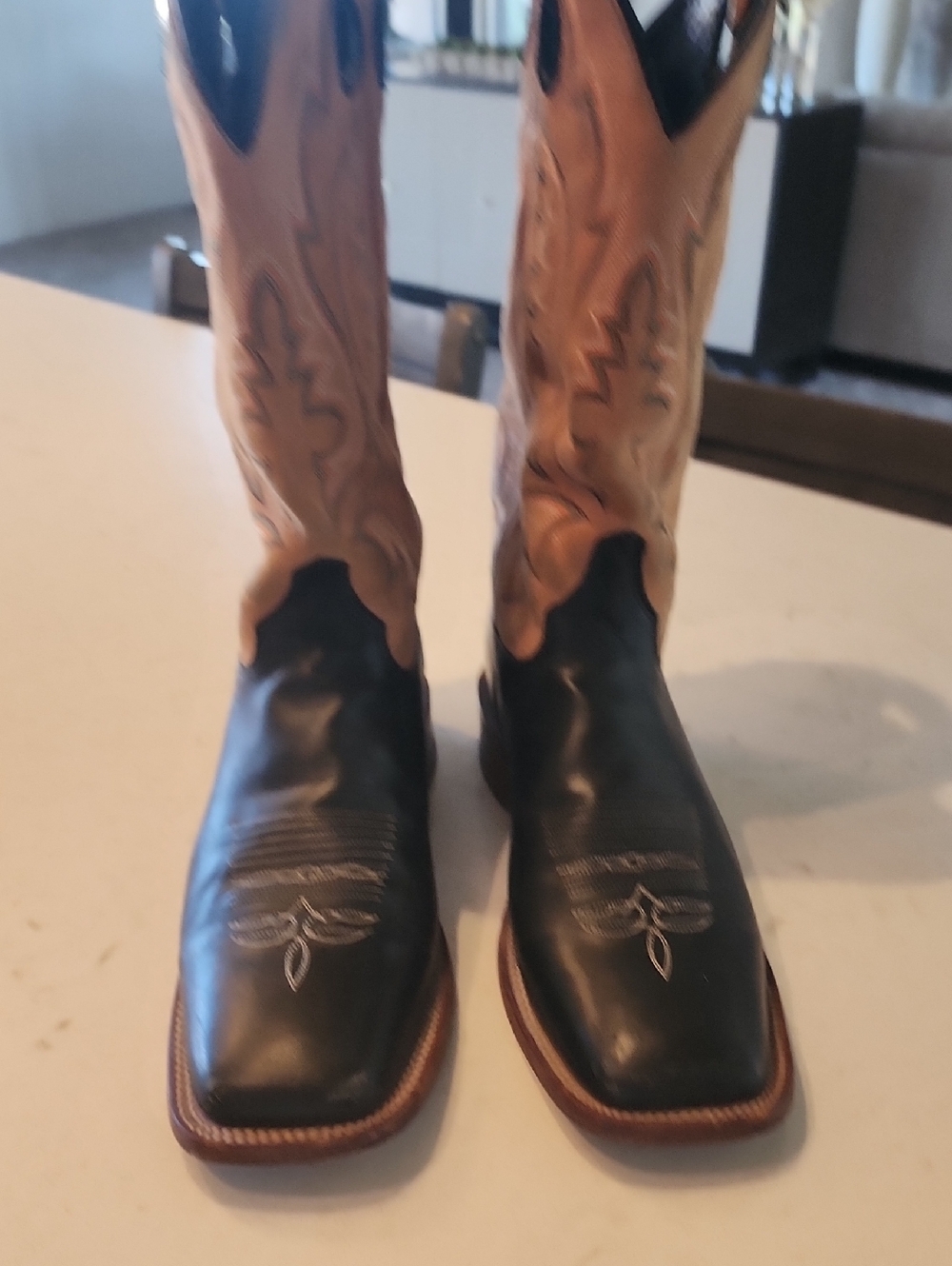 Justin Two-Tone Black and Brown Leather Western Boots